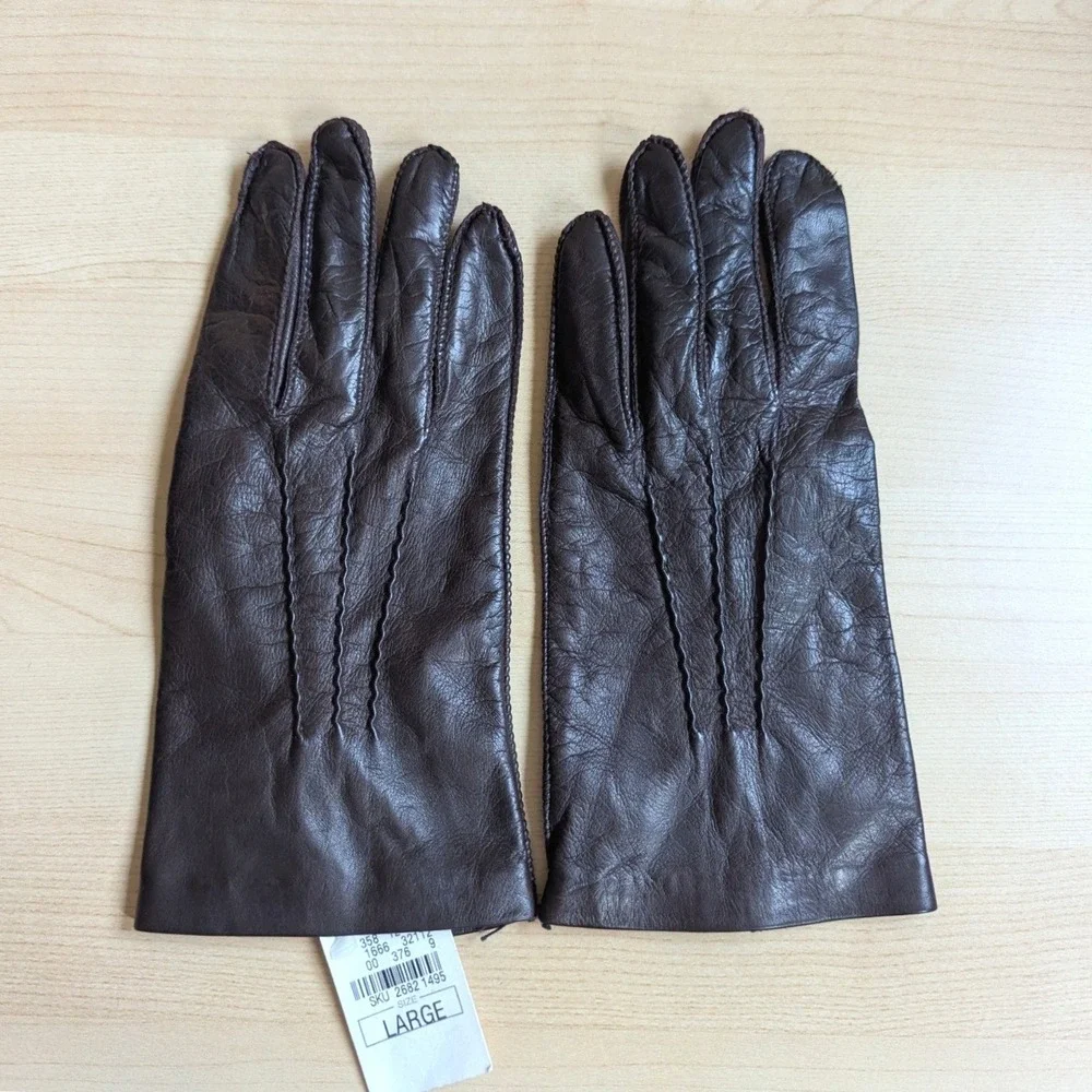 Neiman Marcus Brown Lambskin Leather Gloves Silk Lined Quiet Luxury Large NWT